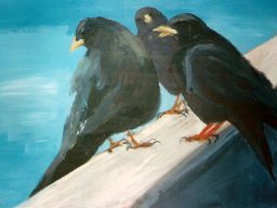 Schwatz der Bergdohlen, Acryl a/Holz, 86x120cm